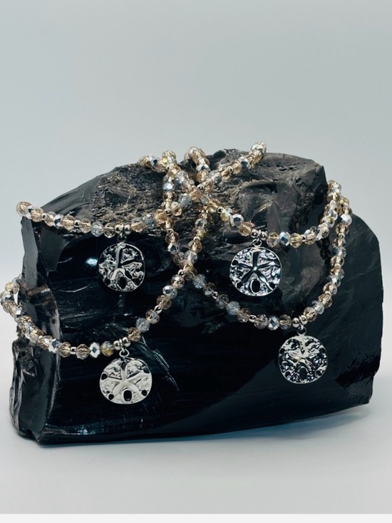 Jewelry - *ANKLET* S. Steel Silver Sand Dollar with Champagne Crystal Stretchy Anklet